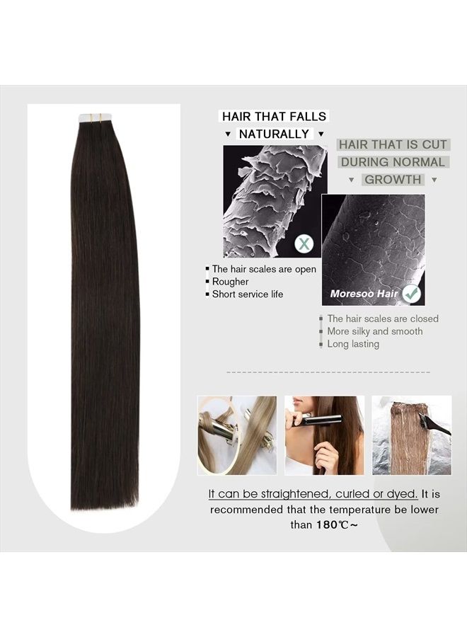 Moresoo Tape Hair Extensions Human Hair 22 Inch Adhesive PU Tape in 20pcs Thick Invisible Tape in Extensions Solid Color #2 Darkest Brown Glue in Double Sided Tape in Real Hair 50g - Image 5
