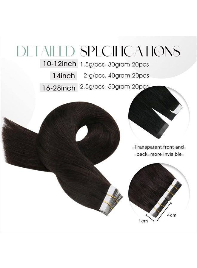 Moresoo Tape Hair Extensions Human Hair 22 Inch Adhesive PU Tape in 20pcs Thick Invisible Tape in Extensions Solid Color #2 Darkest Brown Glue in Double Sided Tape in Real Hair 50g - Image 4