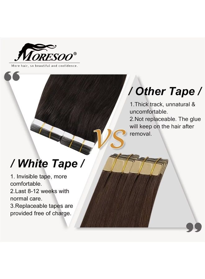 Moresoo Tape Hair Extensions Human Hair 22 Inch Adhesive PU Tape in 20pcs Thick Invisible Tape in Extensions Solid Color #2 Darkest Brown Glue in Double Sided Tape in Real Hair 50g - Image 3