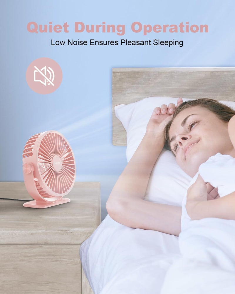 TriPole USB Desk Fan Mini Portable Personal Fan, 3 Speeds Adjustable Strong Breeze Small Electric Fan, 360Â° Rotation Quiet Plug In USB Fan for Desktop Bedroom Office Table Travel Cruise, Pink, 4.5in - Image 4