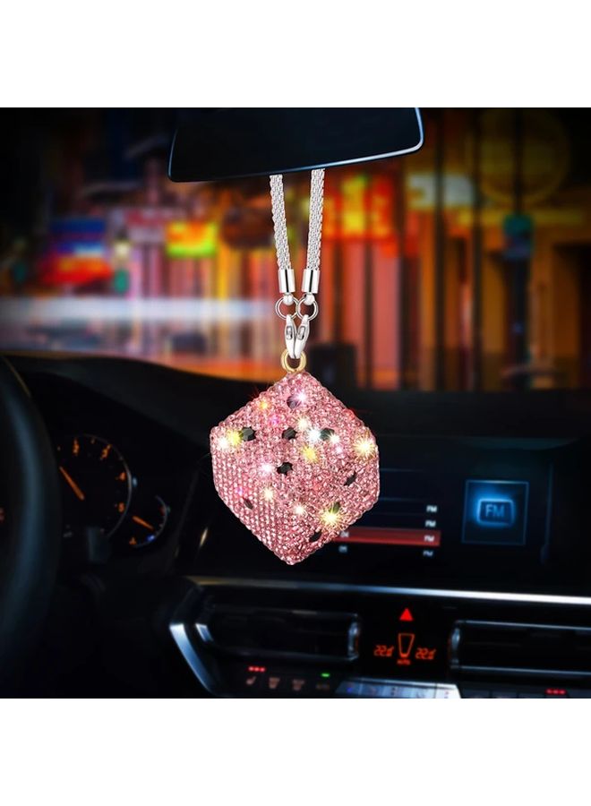 1pc Black Sparkling Rhinestone Dice Car Rearview Mirror Pendant Stainless Steel Lucky Charm Auto Accessory Vehicle Decoration - Image 5