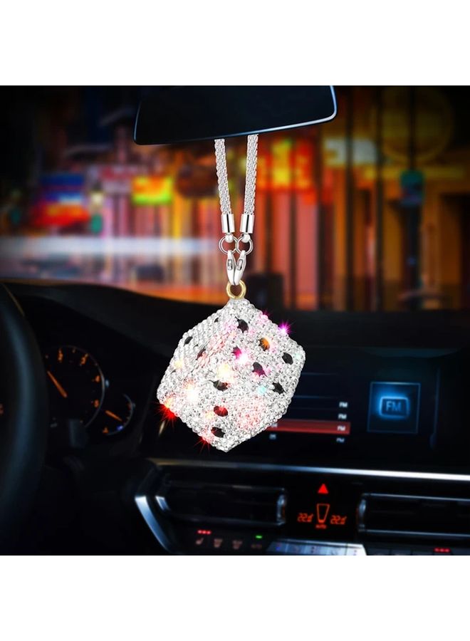 1pc Black Sparkling Rhinestone Dice Car Rearview Mirror Pendant Stainless Steel Lucky Charm Auto Accessory Vehicle Decoration - Image 1