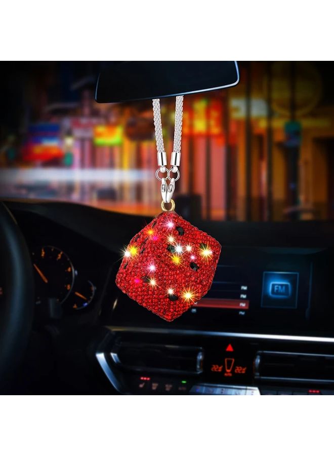 1pc Black Sparkling Rhinestone Dice Car Rearview Mirror Pendant Stainless Steel Lucky Charm Auto Accessory Vehicle Decoration - Image 4