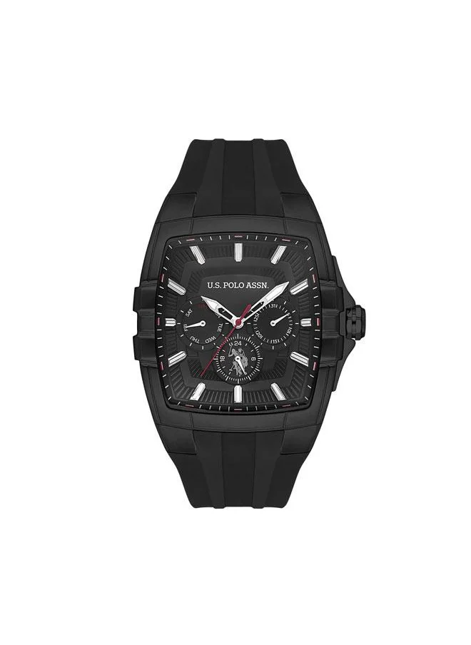 يو اس بولو اسن Crossing 41mm Multifunction Men's Watch with Black Dial & Rubber Strap