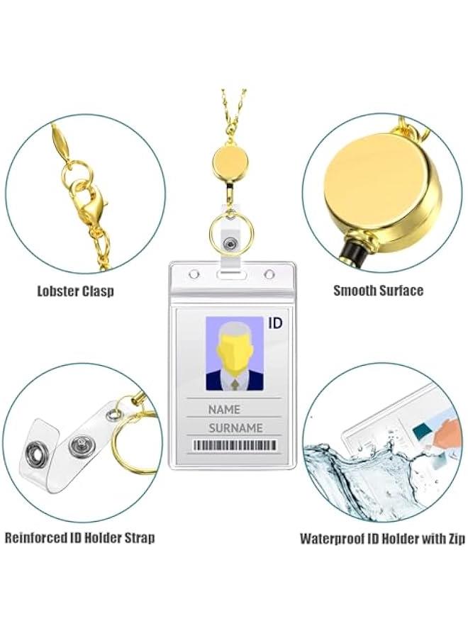 Arabest Elegant Gold Retractable Lanyard Set for Women - Cruise Necklace with ID Holder Clip Kit - Teacher's Stainless Steel Badge Reel Package  - Image 2