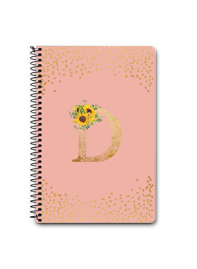 Stylizedd Designer A5 Spiral Notebook Memo Notepad Journal - Custom Monogram Initial Letter Mandala Floral Pattern Alphabet - D - Rose Pink  - Image 1