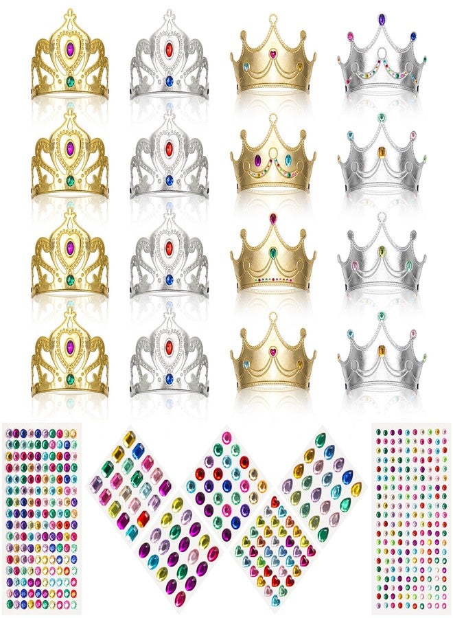 Hoedia Foam Princess Crowns and Tiaras for Birthday Party Favors Hats, DIY Prince Crown Kit Gold Paper Tiara & Crystal Diamond Sticker, Medium - Image 1