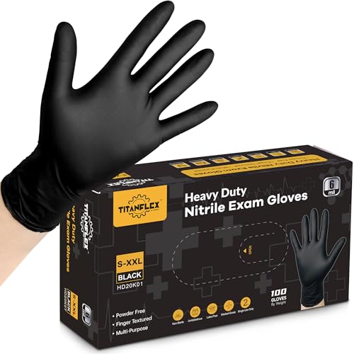 TitanFlex Disposable Nitrile Exam Gloves 6mil Black Small 100ct Box Heavy Duty Latex Free Food Safe for Cooking Food Prep