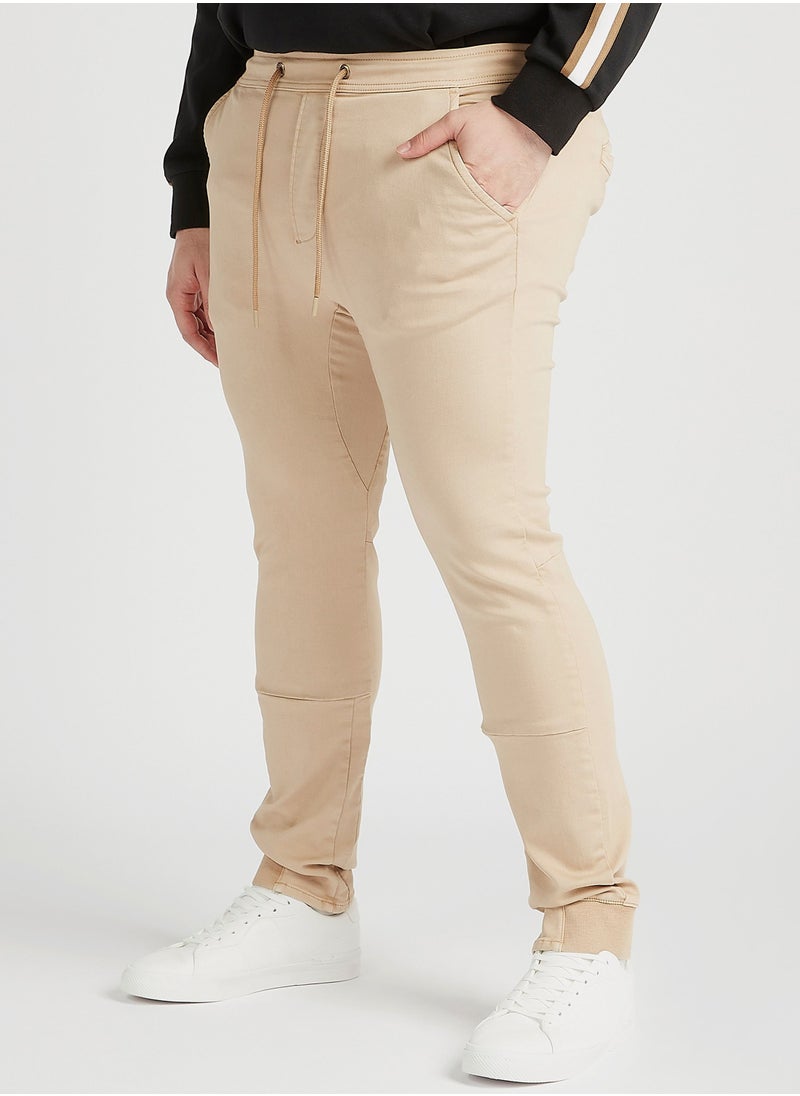 Sustainable Solid Mid Rise Trousers with Drawstring Closure