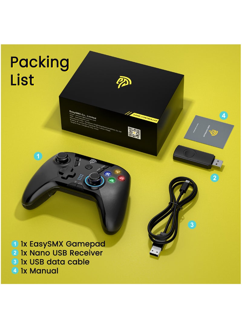 EasySMX Wireless Gaming Controller for Windows PC/Steam Deck/PS3/Android TV BOX, Dual Vibrate Plug and Play Gamepad Joystick with 4 Customized Keys, Battery Up to 14 Hours, Work for Nintendo Switch