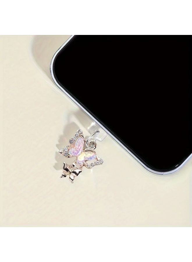 Silvery Cartoon Diamond Butterfly Dust Plug For Type C Charging Port Mobile Phone - Image 5