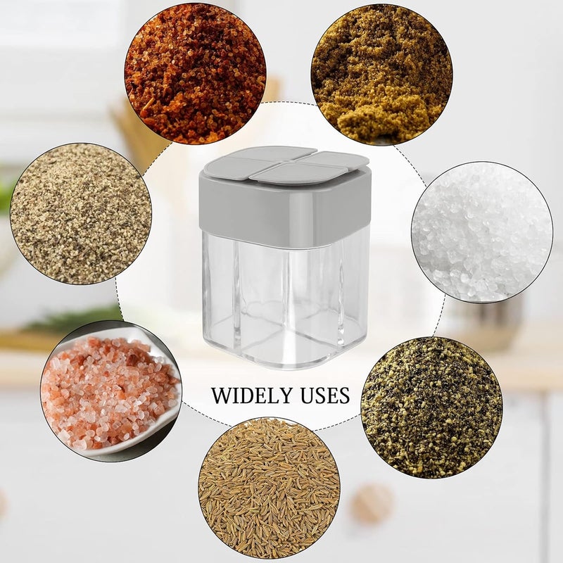 Runloon 4 Pack 4 in 1 Plastic Salt and Pepper Shaker, 4 Grids Flip Empty Spice Dispensers Travel Spice Container Compartment Seasoning Shakers with Lid Travel Spice Jars with Labels for Cooking BBQ - Image 5