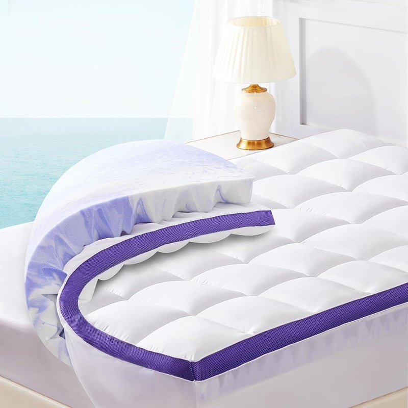 ChiXpace Dual Layer 4 Inch Memory Foam Mattress Topper Twin  2 Inch Gel Memory Foam and 2 Inch Pillow Top Mattress Pad 7Zone Egg Crate Full Size Mattress Topper Support