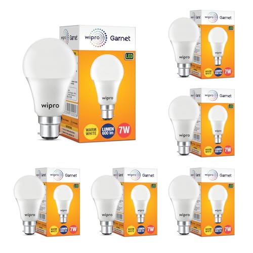 Wipro Garnet 7W LED Bulb for Home & Office |Warm White (2700K) | B22 Base|220 Degree Light Coverage |4Kv Surge Protection |400V High Voltage Protection |Energy Efficient | Pack of 6 - Image 1