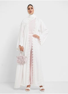 hayas closet Lace Detailed Open Front Flared Sleeve Abaya  - Image 1