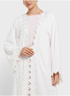 hayas closet Lace Detailed Open Front Flared Sleeve Abaya  - Image 3