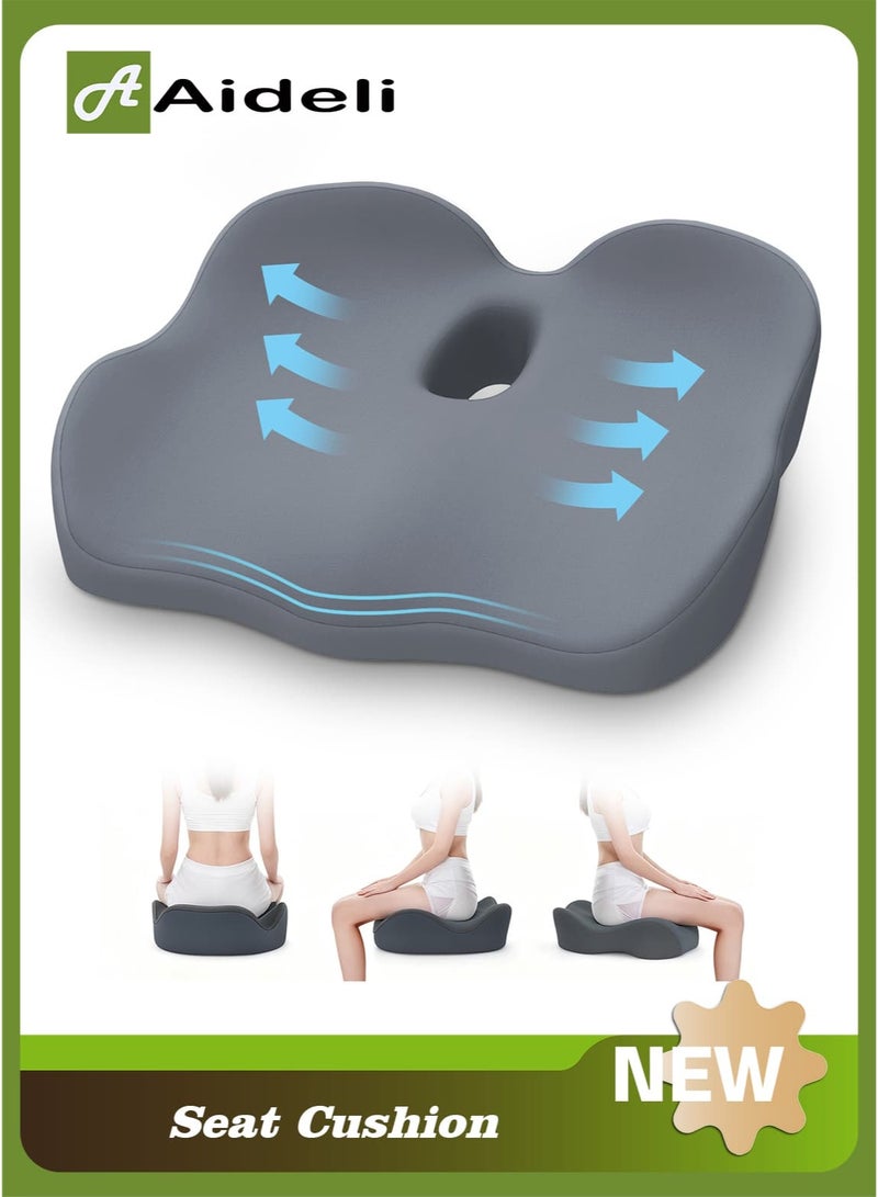 أديلي وسادة مقعد من رغوة الذاكرة بتصميم ثلاثي الأبعاد لتخفيف الضغط وآلام الظهر والعصب الوركي والبواسير، مناسبة للمكتب والسيارة والكرسي المتحرك - Image 1