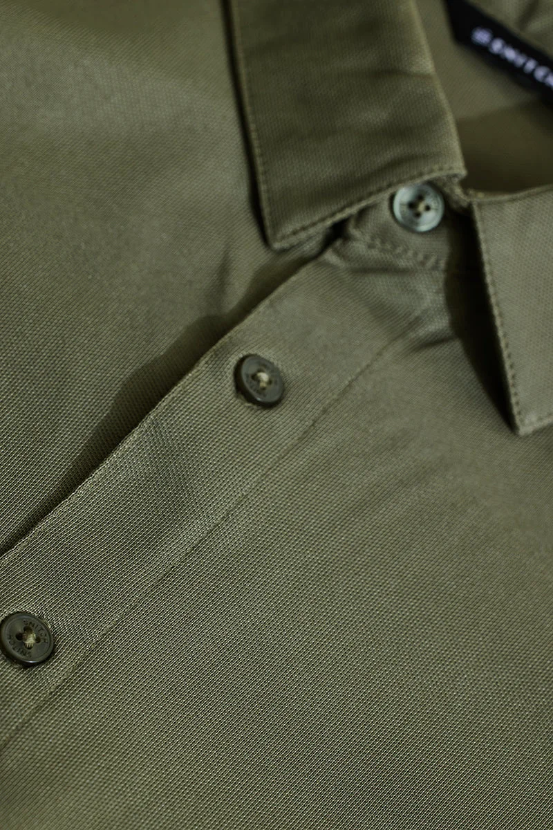 سنيتش Olive Solid Long Sleeve Slim Fit Formal Shirt