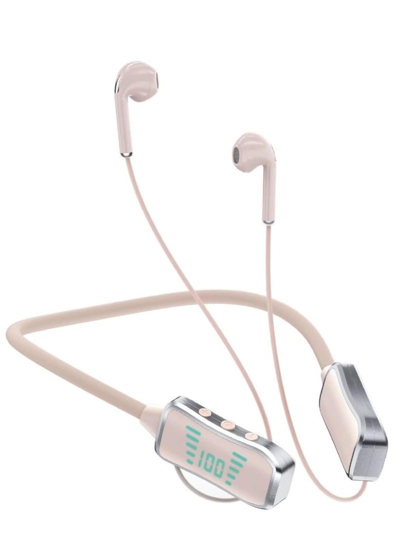 Kin KL50 Bluetooth Neckband Earphones, 48 Hours Playtime, LED Display, TF Card Support Beige - Image 1