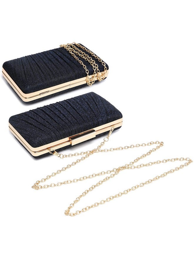 Dasein Women Evening Purses Clutch Bags Formal Party Clutches Wedding Purses Cocktail Prom Handbags (Pleated Navy Blue) - Image 2