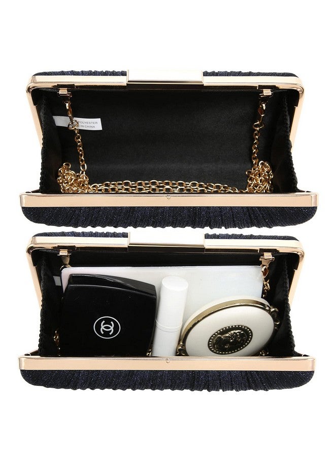 Dasein Women Evening Purses Clutch Bags Formal Party Clutches Wedding Purses Cocktail Prom Handbags (Pleated Navy Blue) - Image 4