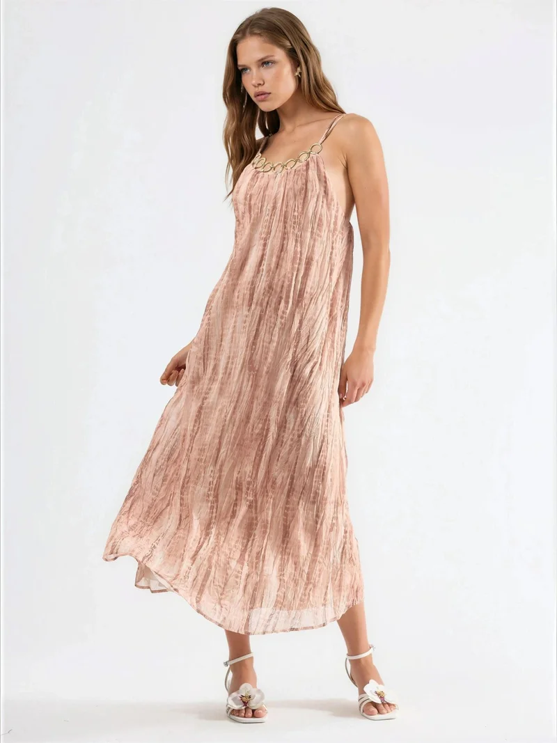 Qustyle QU STYLE Accessory Detailed Patterned Maxi Dress