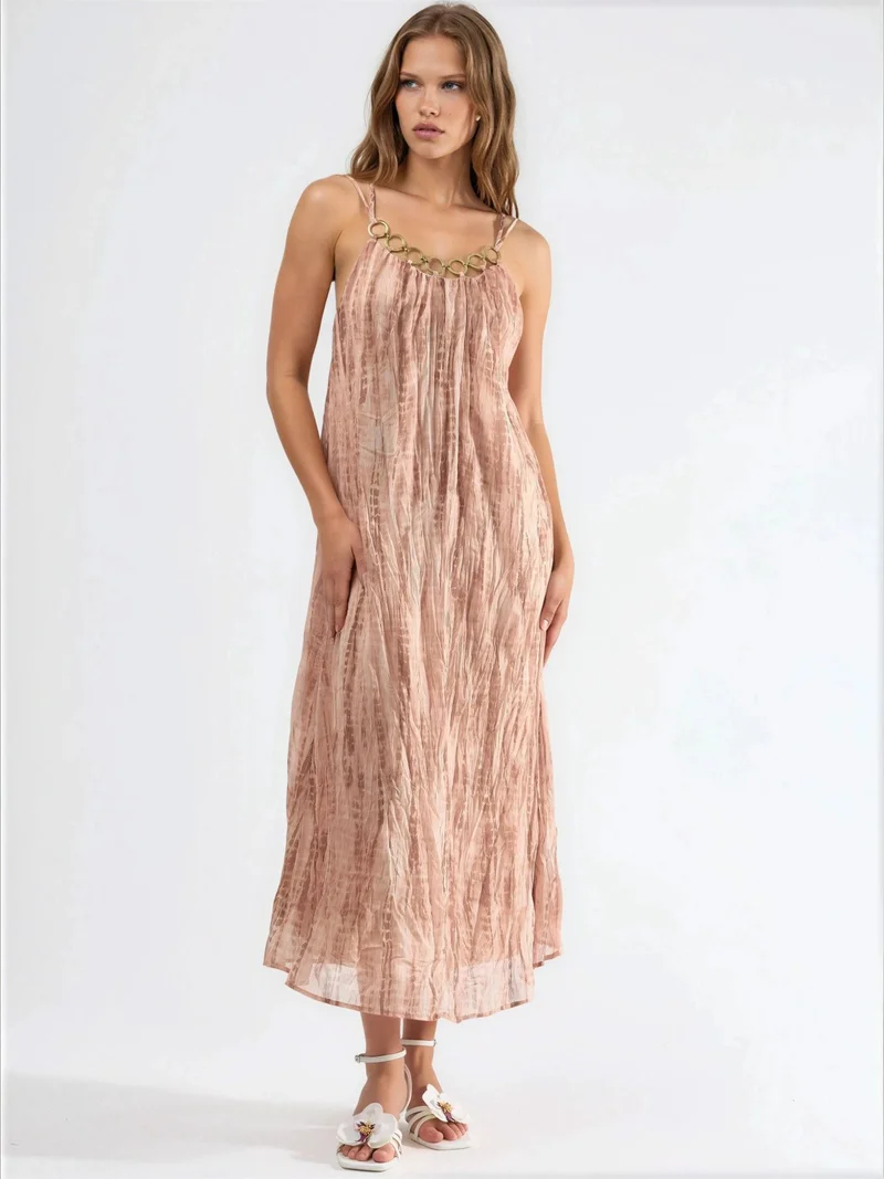 Qustyle QU STYLE Accessory Detailed Patterned Maxi Dress