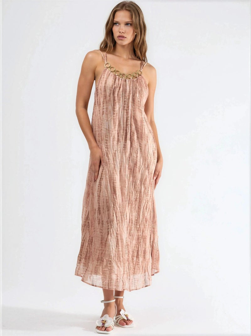 Qustyle QU STYLE Accessory Detailed Patterned Maxi Dress - Image 2