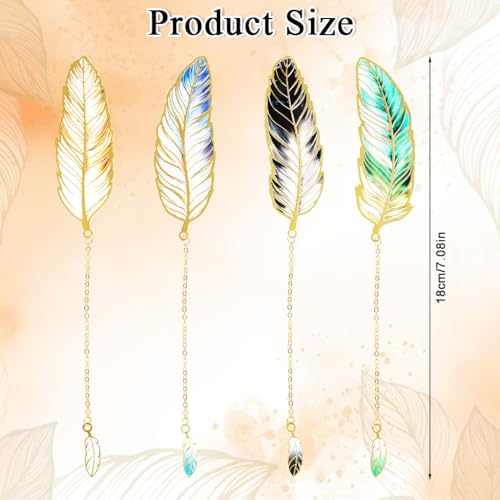 OFIFO® 4Pcs Vintage Metal Feather Bookmarks with Gradient Color Pendant, Retro Book Page Markers for Reading Lovers, Unique Gift for Students & Readers - Image 2