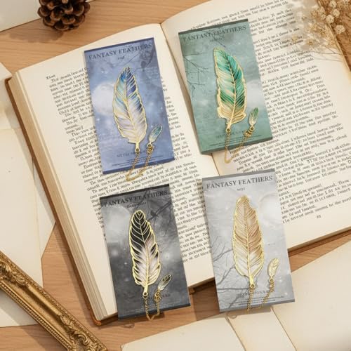 OFIFO® 4Pcs Vintage Metal Feather Bookmarks with Gradient Color Pendant, Retro Book Page Markers for Reading Lovers, Unique Gift for Students & Readers - Image 4