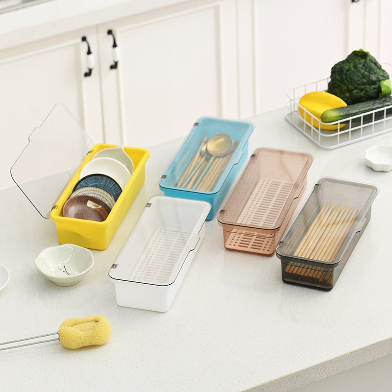 Chopsticks Drain Box Tableware Storage Box With Lid Drain Dustproof Chopsticks Cage Kitchen Multifunctional Storage Box Tea Cup Drain - Image 2