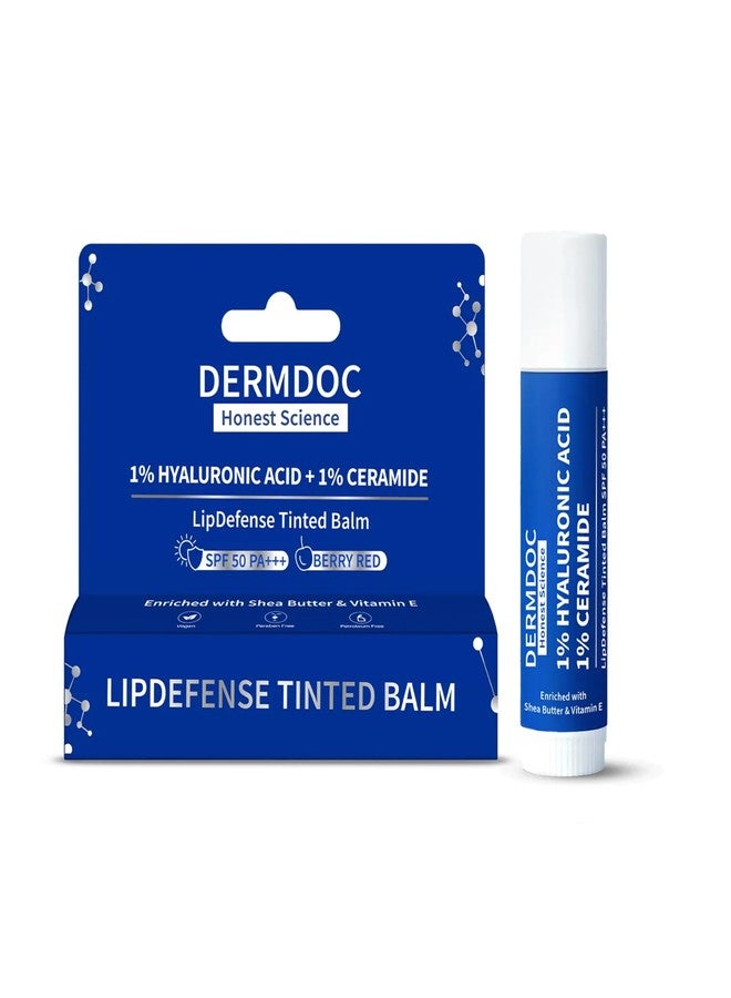 DermDoc 1% Hyaluronic Acid + 1% Ceramide Berry Tinted Lip Balm SPF 50 PA+++ 4 gm| Hydrates, Repairs & Protects Lips | UV Defense + 4 Hr Water Resistance | High Tint Coverage | Deep Moisturization | Sun Protection| Enriched with Shea Butter & Vitamin E - Image 1