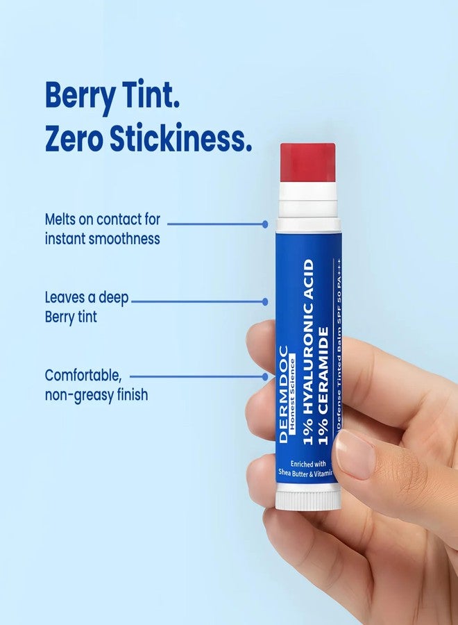 DermDoc 1% Hyaluronic Acid + 1% Ceramide Berry Tinted Lip Balm SPF 50 PA+++ 4 gm| Hydrates, Repairs & Protects Lips | UV Defense + 4 Hr Water Resistance | High Tint Coverage | Deep Moisturization | Sun Protection| Enriched with Shea Butter & Vitamin E - Image 2
