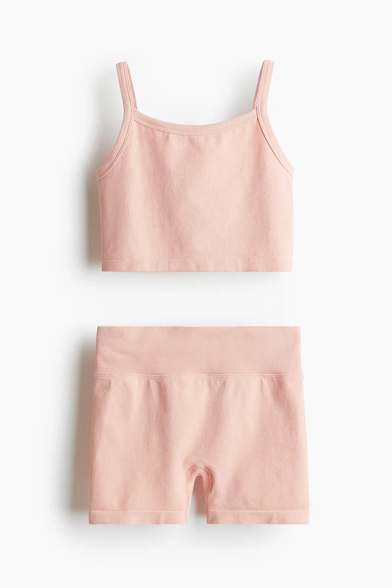 اتش اند ام طقم رياضي بدون درزات من نسيج دراي موف - قطعتين