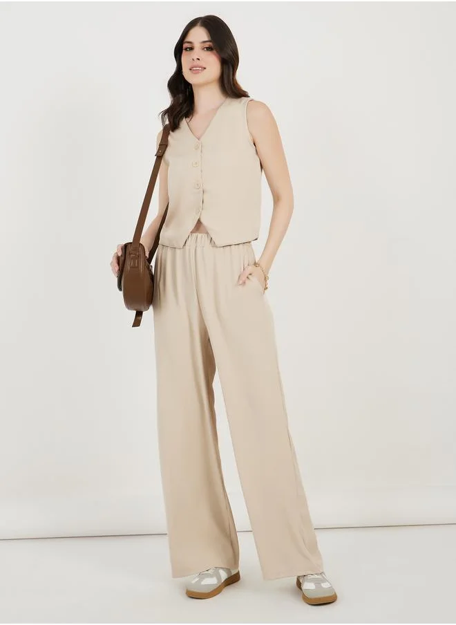 ستايلي Regular Fit Waistcoat and Wide Leg Pants Co-Ords