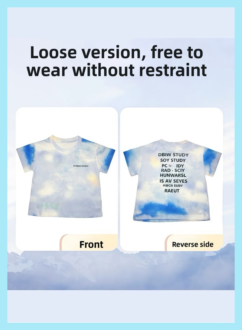 Boys' short-sleeved T-shirt, new 2025 pure cotton, boys' tie-dyed short-sleeved summer - Image 3