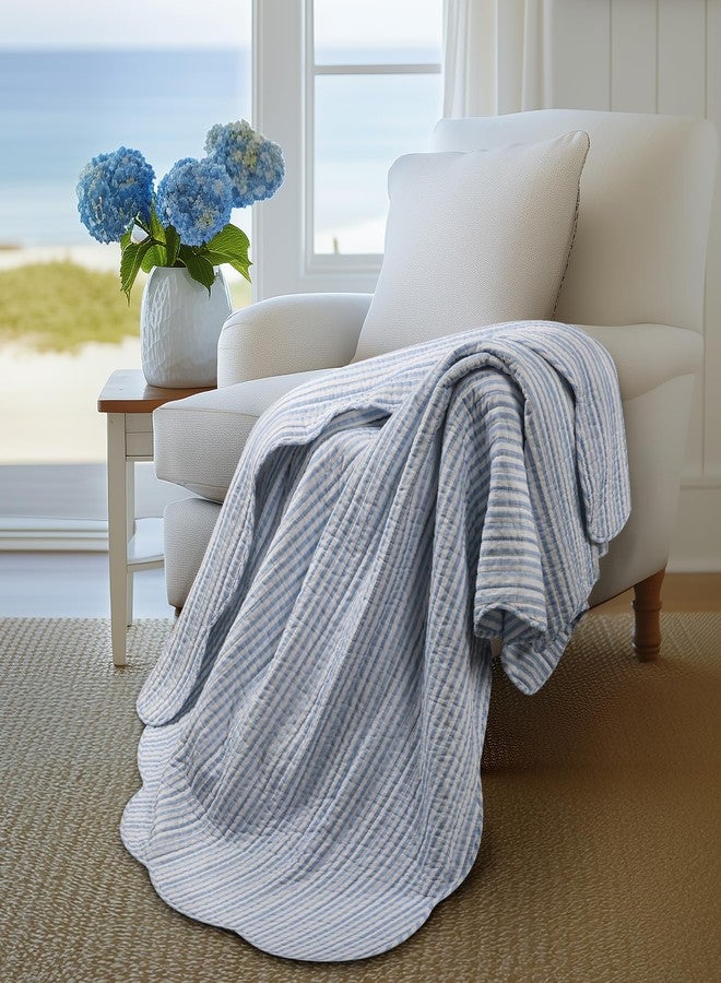 Levtex Home - Martha Stripe - Throw - Stripe - Blue White - Quilted Throw (50x60in.) - Cotton - Image 1