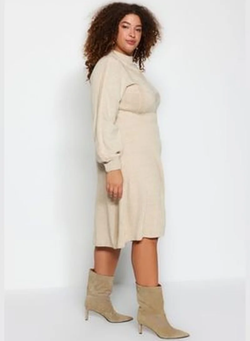 trendyol Beige Knitted Detailed Sweater Dress TBBAW24AH00018
