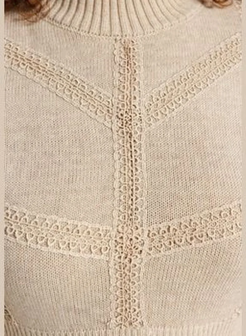 trendyol Beige Knitted Detailed Sweater Dress TBBAW24AH00018