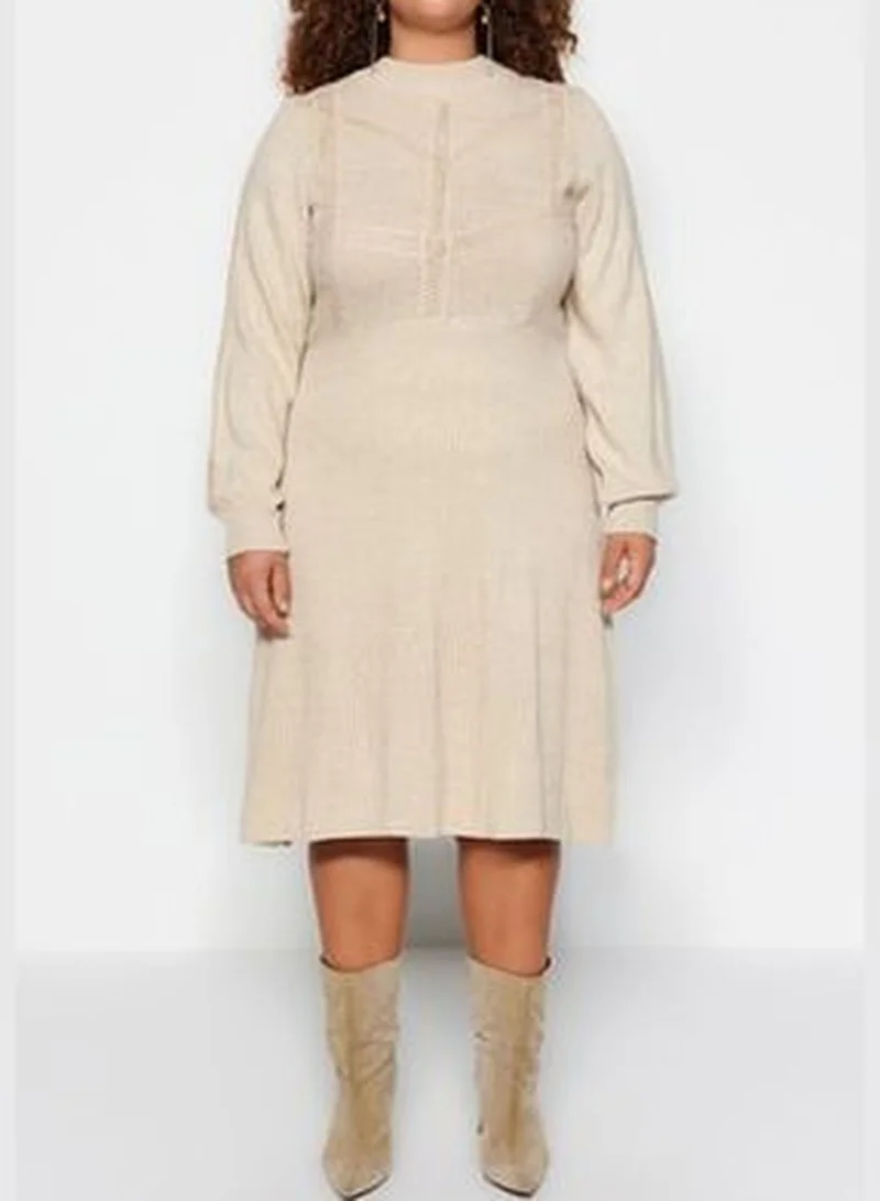 trendyol Beige Knitted Detailed Sweater Dress TBBAW24AH00018