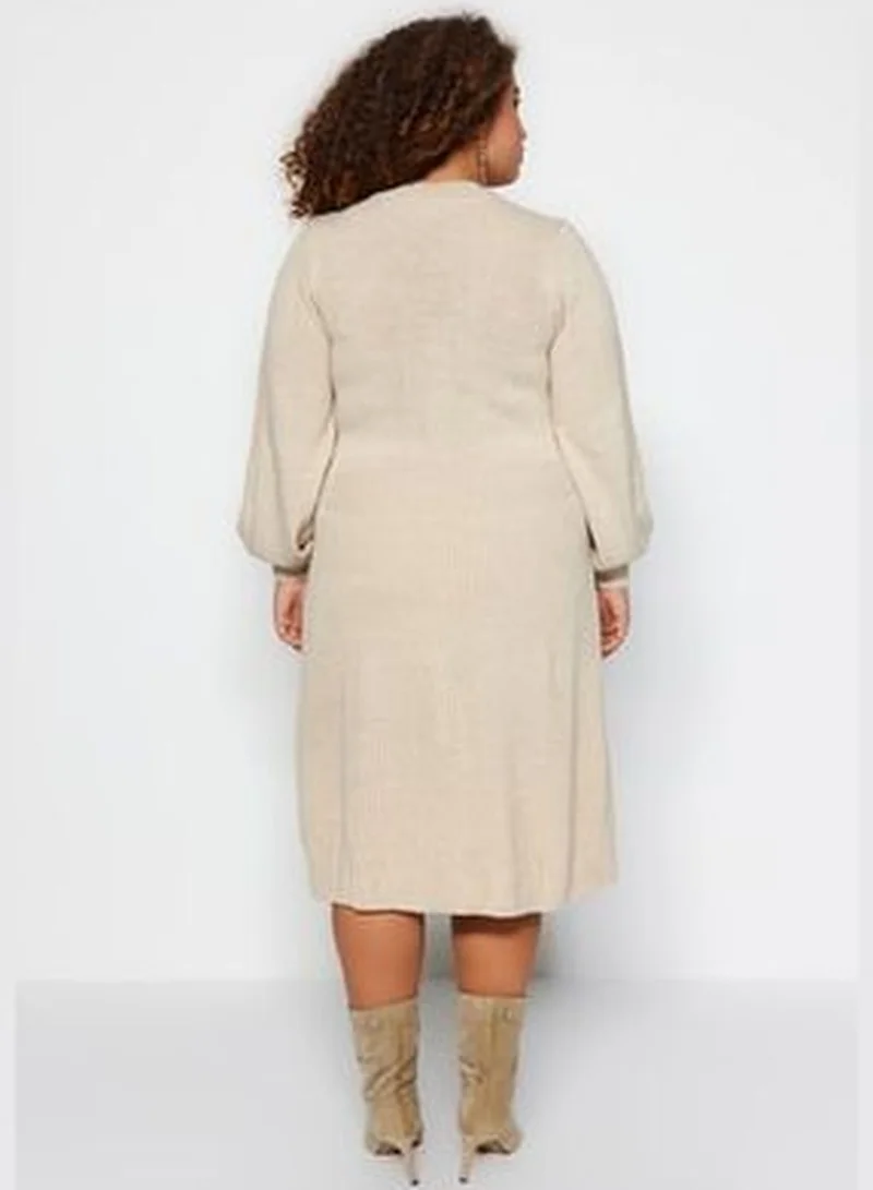 trendyol Beige Knitted Detailed Sweater Dress TBBAW24AH00018