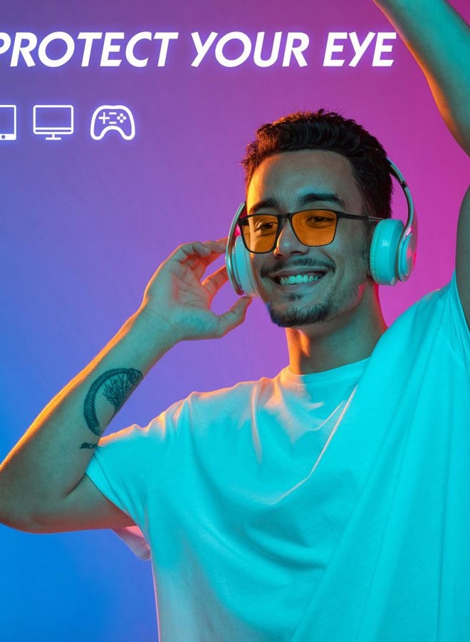 HMTIY Blue Light Blocking Glasses Gaming- Filtering Computer Gaming Screen/TV/Phone UV Blue Ray - Amber Lens - Image 4