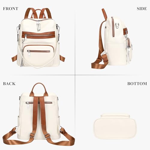 ALTOSY Genuine Leather Backpack Purse for Women Large Shoulder Bag With Laptop Compartment Multiple Pockets (S106 Beige/Brown) - Image 4