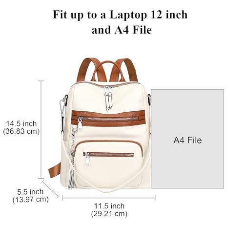 ALTOSY Genuine Leather Backpack Purse for Women Large Shoulder Bag With Laptop Compartment Multiple Pockets (S106 Beige/Brown) - Image 5