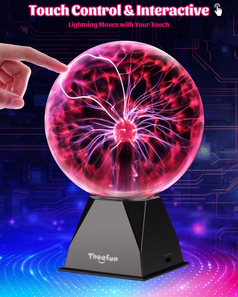 Theefun Plasma Ball: 8 Inch Huge Plasma Globe Christmas Gifts Touch & Sound Sensitive Ball Lamp Electric Lightning Novelty Light for Parties, Home, Prop, Room Decoration - Image 3