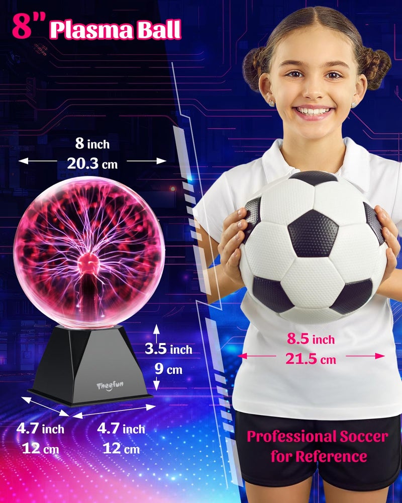 Theefun Plasma Ball: 8 Inch Huge Plasma Globe Christmas Gifts Touch & Sound Sensitive Ball Lamp Electric Lightning Novelty Light for Parties, Home, Prop, Room Decoration - Image 5