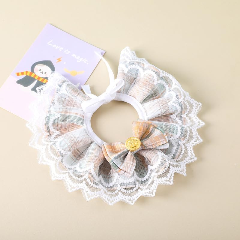 KittuPet Cat Collar - Delicate and Cute Lace Dog Bandana, Pet Bib with Bow Collars Pet Scarf Saliva Towel (Medium, Brown) - Image 3