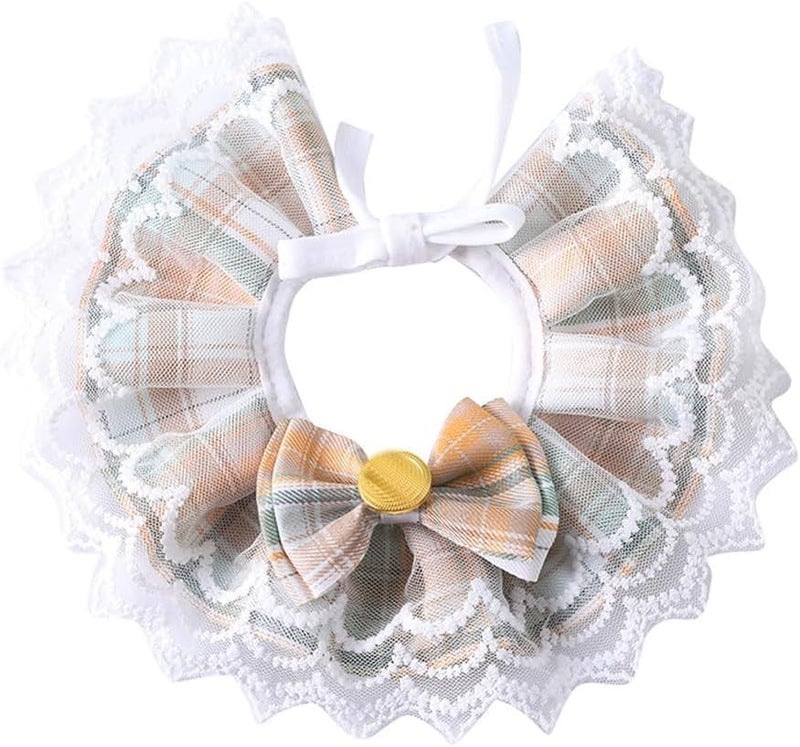 KittuPet Cat Collar - Delicate and Cute Lace Dog Bandana, Pet Bib with Bow Collars Pet Scarf Saliva Towel (Medium, Brown) - Image 1