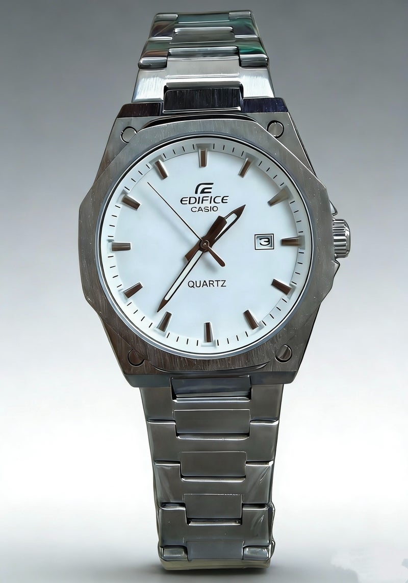 كاسيو CASIO EDIFICE 100 متر مقاوم للماء الحركة الكوارتز حزام من الفولاذ المقاوم للصدأ ساعة للرجال لوحة بيضاء - Image 2