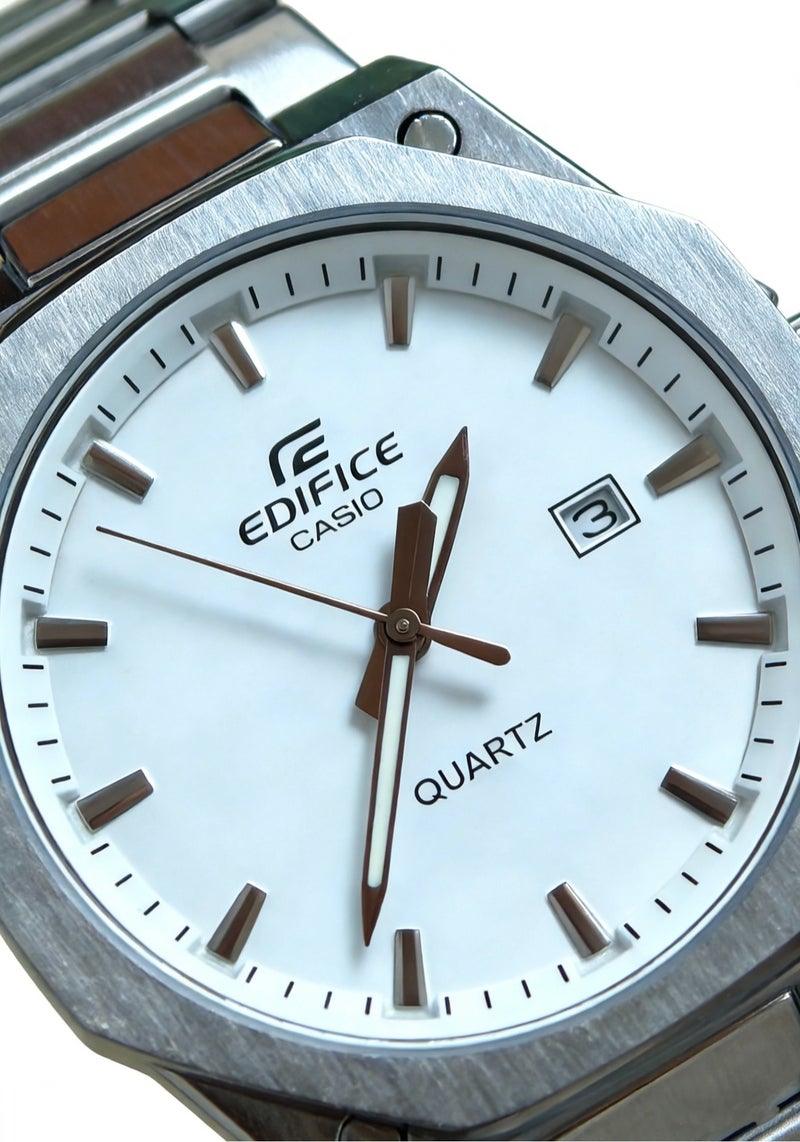 كاسيو CASIO EDIFICE 100 متر مقاوم للماء الحركة الكوارتز حزام من الفولاذ المقاوم للصدأ ساعة للرجال لوحة بيضاء - Image 3